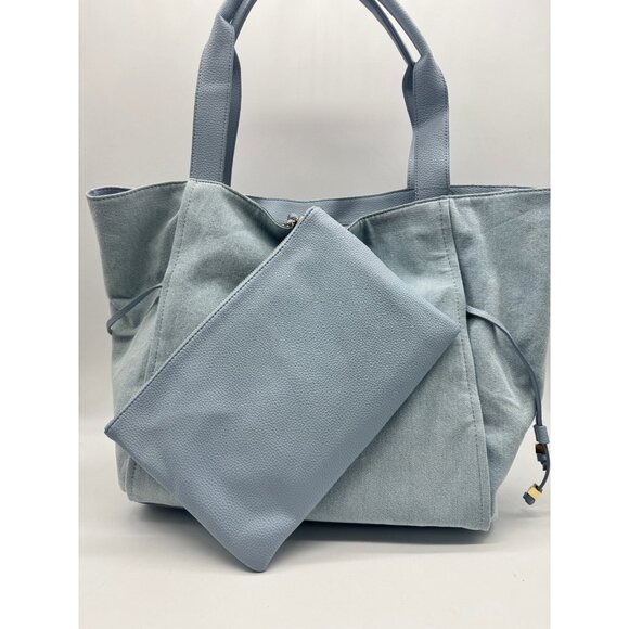 On 34th Jyyll denim large tote shoulder bag + pouch 2 PIECE set -BLUE - Picture 1 of 12